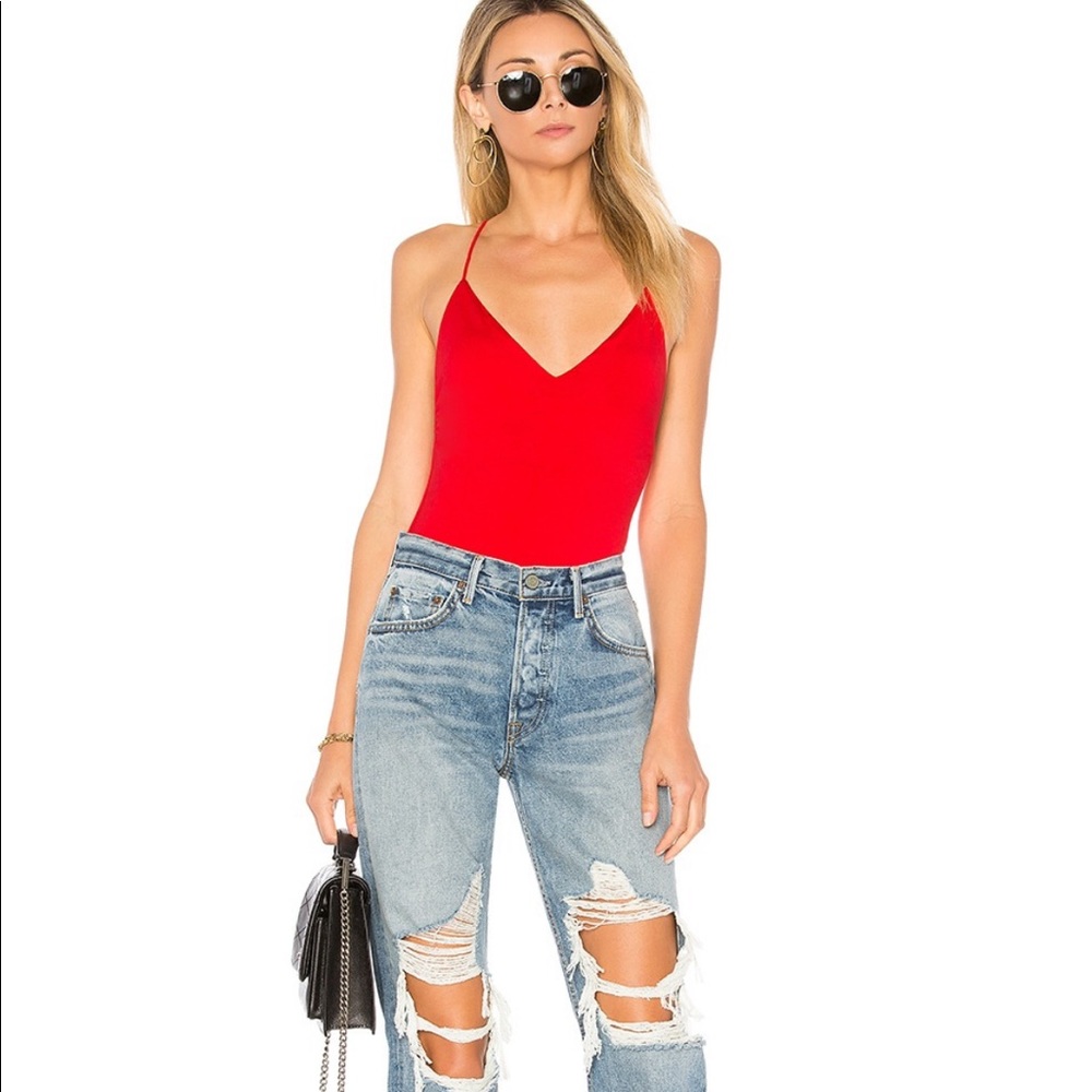 By the way. Red bodysuit, XS